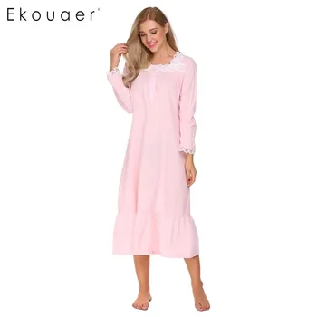 Ekouaer Elegant Solid Îmbrăcăminte De Noapte Pentru Femei Victoriene Maneca Lunga, Pijamale Dantela Mozaic Ciufulit Tiv Cămașă De Noapte Plus Dimensiune