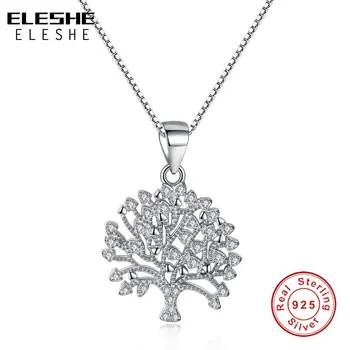 ELESHE en-Gros Lanț Lung de Argint 925 Pomul vieții Colier Pandantiv Pentru Femei Dragoste Cristal Colier Moda Bijuterii