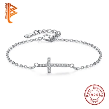 En-gros de Argint 925 Religie Cruce Farmecul Bratari Cu Clear CZ Link-ul Lanț Brățară pentru Femei Fata de Bijuterii de Nunta