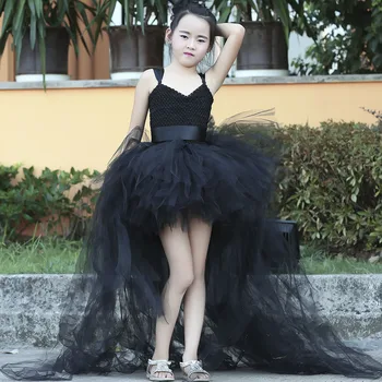 Fata Elegant Negru V-neck Rochie Fete Copii Vara Podea Trenul Petrecere Rochii Tutu Halloween Costum de Unicorn Pentru Copii