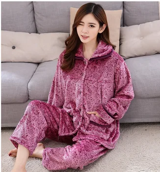 Fdfklak Femeii Sleepwear Set Pijama de Flanel de Imprimare Iarna Pijama Familie Pijama Set Costum Cald Femei Plus Dimensiune L XL XXL 3XL Q516