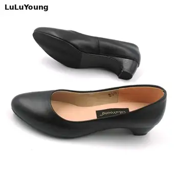 Femei pantofi low-toc de piele negru pantofi de lucru superficial gura pantofi confortabili