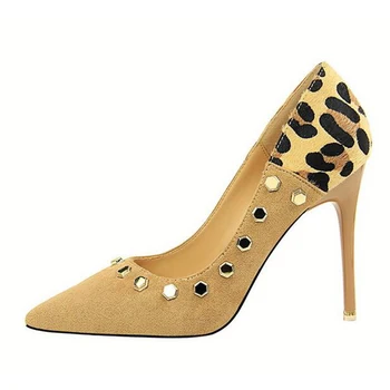 Femei pompe noi de moda de design nituri femei pantofi confortabil Leopard subliniat tocuri de calitate înaltă tocuri de vară tocuri zapatos muje