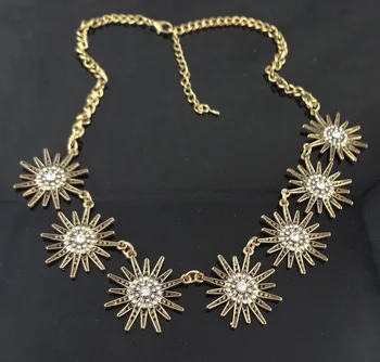 Femei Stras Vintage Retro De Metal De Aur De Floarea-Soarelui Floare Farmecul Clavicula Cravată Colier Bijuterii