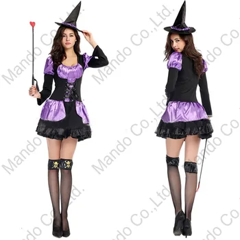 Femeile Adulte Sexy Costum De Vrăjitoare Rochie De Halloween, De Crăciun Violet Rândunicii Costum