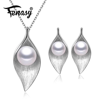 FENASY Bijuterii Perla,Roz Seturi de Bijuterii pentru Femei Perle Naturale frunze Colier/Cercei,cercei moda bijuterii cutie de crăciun