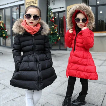 Fete Copii Haina De Iarna 2018 Fete Noi Sacou Lung Gros De Îmbrăcăminte Fete Parka Coat Cu Fermoar Jacheta Copii Haine De Iarnă Negru Rosu