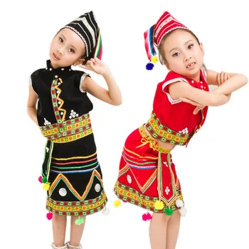 Fete Miao Îmbrăcăminte Hmong Haine Populare Chineze Dans Costum pentru Copil Costum Tradițional Chinezesc de Top, Fusta cu Pălării