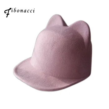 Fibonacci Lână simțit fedora pălărie de culoare solidă urechi de pisică plat streașină pălărie de moda pentru femei cavaler ecvestru capace