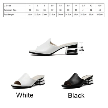 FOREADA Vara din Piele Pantofi Femei Sandale Mijlocul Toc Indesata Papuci Doamnelor Diapozitive Peep Toe Catâri Pantofi de Mari Dimensiuni 34 - 41