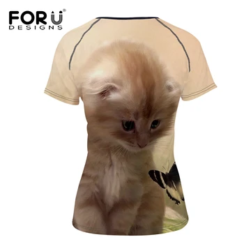 FORUDESIGNS Tricou 3D Kawaii Haine pentru Femei Model Pisica Maneca Scurta din Poliester Tricou Femei T-shirt O-gât de Fitness Casual Tees