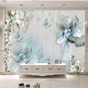 Foto Tapet Personalizat 3D Mediteraneene Floare Fluture Bijuterii Fundal TV pictură Murală Fibre Vegetale Eco-Friendly 3D Hârtie de Perete