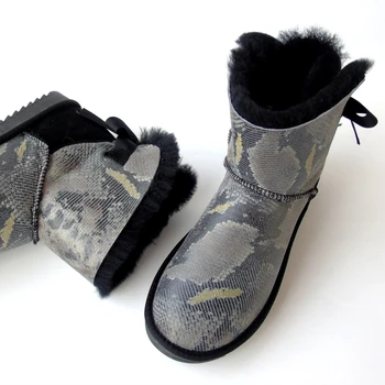 G&Zaco de Lux pentru Femei Cizme de piele de Oaie Naturale Lână Blană de Șarpe Bandaj Spate Arc Doamnelor din Piele Pantofi Noi Cizme de Moda