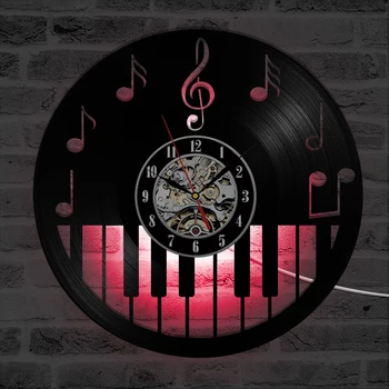 Gol Pian Keybord disc de Vinil Ceas Creativ și Stil Antic Negru Rotund CONDUS Ceas de Perete Muzica de Pian Decor de Arta Ceas