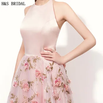 H&S de Mireasa O-linie Roz rochii de seara formale rochii cu Spatele gol Material Imprimat Cu flori 3D rochii de seara lungi 2017