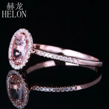 HELON Vis Morganite 5X7mm Formă Ovală Solid 14K Aur a Crescut de Logodna Deschide 0.18 ct Diamante Veritabile Nunta Bijuterii Fine Inel