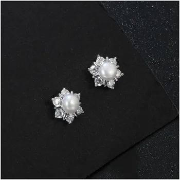Hongye 2018 Vânzare Fierbinte Naturale de apă Dulce Pearl Cercei Autentică Farmec Bijuterii Perla Perla Cercei Floare ,4mm perla