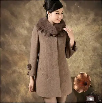 Iarna haină de lână femeii de varsta mijlocie femei guler de blană cașmir mediu-lung de lână, îmbrăcăminte exterioară plus dimensiune 5XL