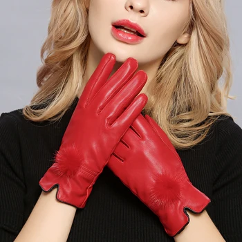 Ieftine, reduceri de pret 2017 din piele mănuși de piele de oaie de sex feminin mănuși de femei subțire termică nurca păr minge de moda