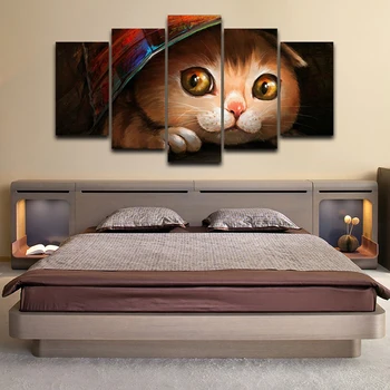Imagine Arta de Perete Decor Acasă Postere Cadru 5 Panoul de Pisica Minunat Modular Living HD Tipărite Moderne, Pictura Pe Panza