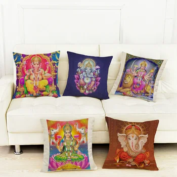 Indian Thailanda Hanuman Shiva Genesha Imprimare Cult Canapea Perne Lenjerie de pat din Bumbac Pătrat Religie Cult Perna 45x45cm