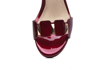 Intenția Inițială Femei, Sandale Piele, Sandale Toc Patrat Sandale De Moda De Argint Vin Roșu Pantofi De Femeie Dimensiunea De 3-10.5
