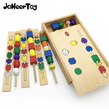 JaheerToy Montessori Copilarie Jucării pentru Copii din Lemn de Jucarie pentru Copii Cromatice Șirag de mărgele de Blocuri Geometrice Asamblare
