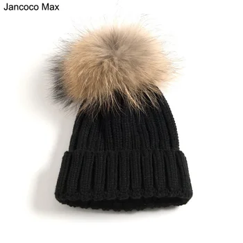 Jancoco Max 2018 Nou Blană De Raton Mare Pălărie Pompom Blană Naturală Capac De Cald Iarna Moda Elastic Cu Ridicata / Cu Amănuntul S1643