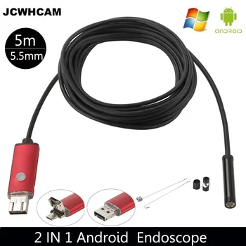 JCWHCAM 5.5 mm Android USB Endoscop cu Camera 5M Flexibil Șarpe Tub de Inspecție SmartPhone Telefon Android OTG USB Endoscop cu Camera