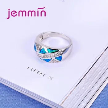 Jemmin Alb Elegant Multipal Cristal + Albastru Opal, Inele Pentru Femei Argint 925 Inel De Nunta Farmec Inele