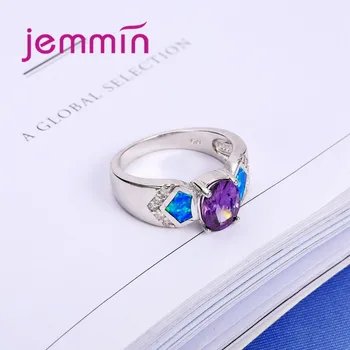 Jemmin New Sosire Moda Geometrice Inel Mare Pouple CZ de Cristal, Argint 925 Bijuterii Elegant Ocean Blue Opal Inel