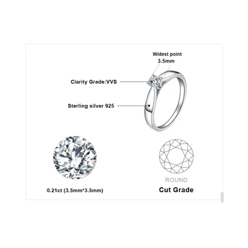 JewelryPalace Argint 925 0.2 ct Cubic Zirconia Inel de Logodnă Solitaire Simplu Deget Inel Moda Bijuterii Pentru Femei