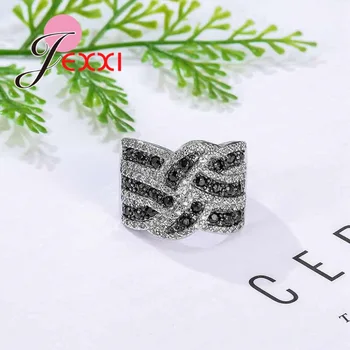 JEXXI 2017 New Sosire Alb Negru Crucea de Cristal Ring Moda Buclă Largă de Bijuterii de Argint 925 Femei Fete Cadouri de Craciun