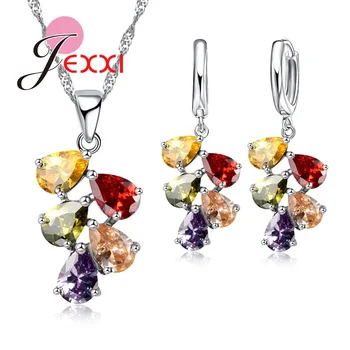 JEXXI Bine de Bijuterii Seturi Noi de Moda 925 Sterling Silver 5 Culori de Cristal CZ Colier Cercei Set Bijuterii Pentru Femei