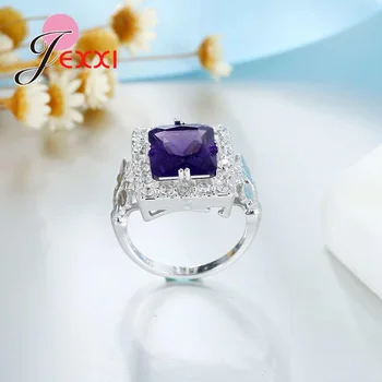 JEXXI Calitate de Top Argint 925 Nunta Nupțial Bijuterii Clasice Populare Pătrat Cristal Inel Violet CZ Zircon Femei Bague