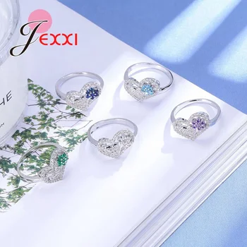 JEXXI Calitate de Top Romantic Gol in Forma de Inima Plină Clar Micro Cubic Zirconia Argint 925 Inele Pentru Femei Bijuterii
