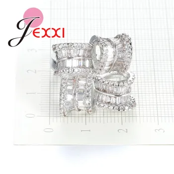 JEXXI Creative Panglică Micro CZ Pavate Inel pentru Femei Nunta de Argint 925 de Bijuterii de Cristal Alb Fahion Bijuterii Inel