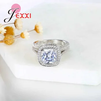 JEXXI Pătrat Cristal Prețios Inele de Nunta pentru Femei Fierbinte din Argint 925 Cubic Zirconia Cristale Inel de Logodna Doamnelor Bijoux