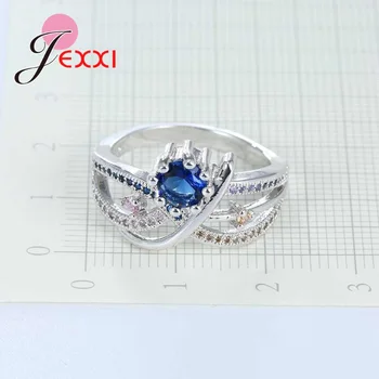 JEXXI Roman Carate Albastru de Cristal Gol Cross Design Inele pentru Femei Bijuterii de Nunta de Argint 925 Anel Feminino