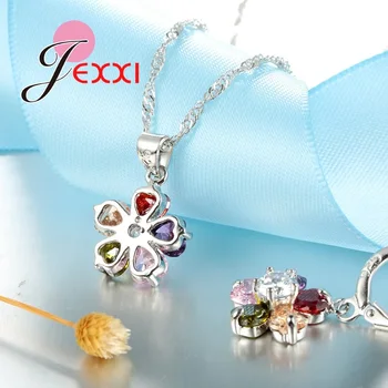 JEXXI Romantic Inima Cubic Zircon Cristal Nunta Seturi de Bijuterii Pentru Mireasa Moda Pandantiv Colier Hoop Cercei Seturi Pentru Femei