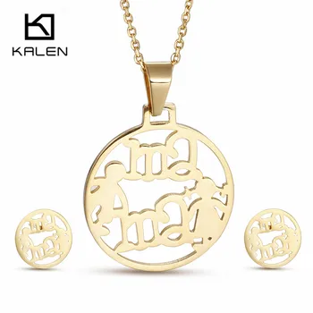 Kalen din Oțel Inoxidabil de Aur Set de Bijuterii pentru Femei Scrisoare Mamă și Băiat și Fată Pandantiv Colier & Cercei Stud Set Cadou de Ziua Mamei