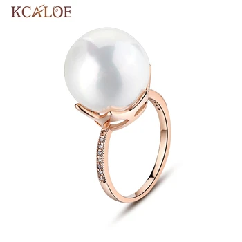 KCALOE Naturale Pearl Inel de Nunta de Moda Shell Pearl Placat cu Argint Si Aur roz Anel Mare cu Balonul Rotund Inele de Logodna Pentru Femei