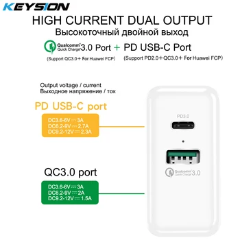 KEYSION 2 Porturi 36W USB-C PD Încărcător Rapid Tip C de Călătorie de Perete Încărcător Rapid QC 3.0 pentru iPhone X 8 8 S8 Plus NOTE8 pentru Huawei FCP