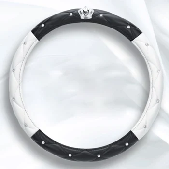 KKYSYELVA 38CM Femei volan masina acoperire Diamant din piele PU Neagra Auto volan Huse Accesorii de Interior