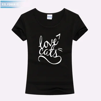 KOLVONANIG 2017 Iubirea de-o Vara Pisica Minunat Tipărite Tricou Femei O-Gat Maneci Scurte Slim Kawaii T-Shirt de Sus Tricouri Tricouri