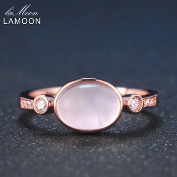 LAMOON 6x8mm Natural Oval Roz Rose Cuarț Inel Argint 925 Bijuterii a Crescut de Aur Nunta Romantica Trupa LMRI014
