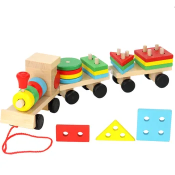 Lemn de trei tren Mic de asamblare Blocuri de Lemn de tren jucărie pentru Copii capacitatea de a învățământ Montessori jucării oyuncak