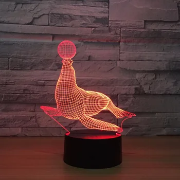 Leu de mare Circ de Animale 3D LED Holograma Model de Lampa Lumini de Noapte În 7 Culori USB Lampă pentru Copii Jucărie Vacanță Ziua de nastere Cadou de anul Nou