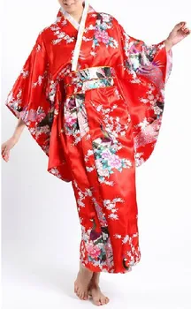 Livrare gratuita Roz Vintage Femei Japoneze de Matase Satin Kimono ropa Mujeres japonesas Yukata Rochie Paun O Mărime H0040-B#