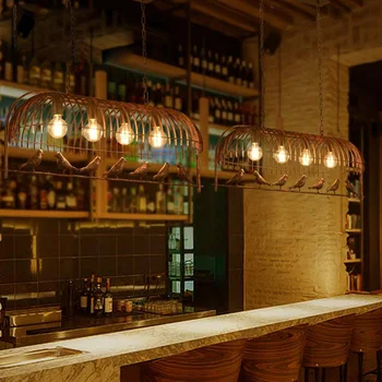 Loft retro vintage industrial Fier Colivie Candelabru de Cafenea bar pub perdeaua de lumină 110-240V